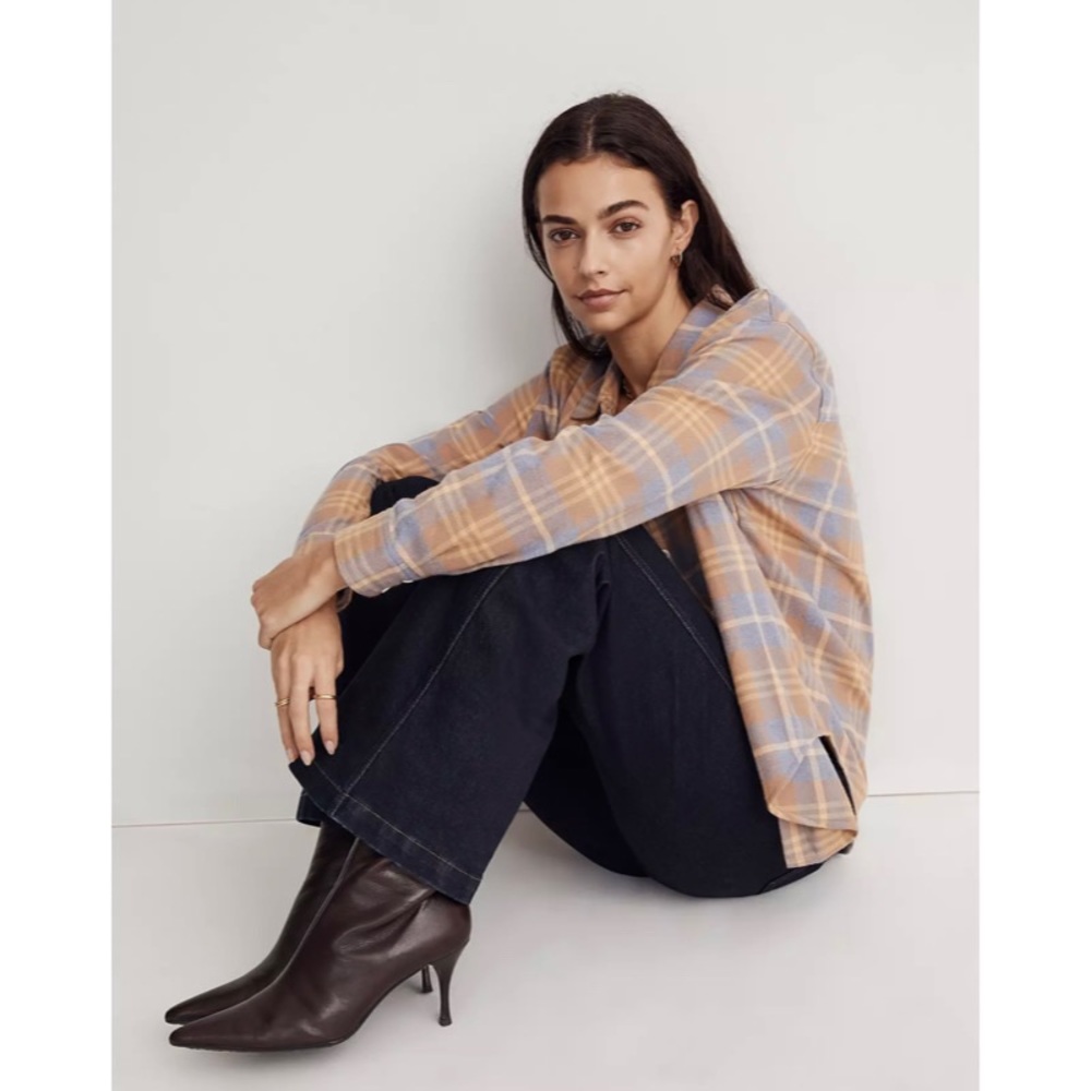 🆕 Madewell Flannel Oversized Boyfriend Shirt in Plaid Dusk Peri